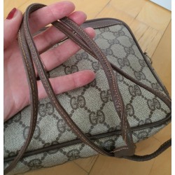 Gucci Vintage GG Umhängetasche aus Leder Braun/Grau