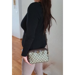 Gucci Vintage GG Umhängetasche aus Leder Braun/Grau