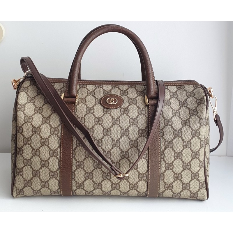 Gucci Boston Handtasche Vintage Braun-Grau Canvas