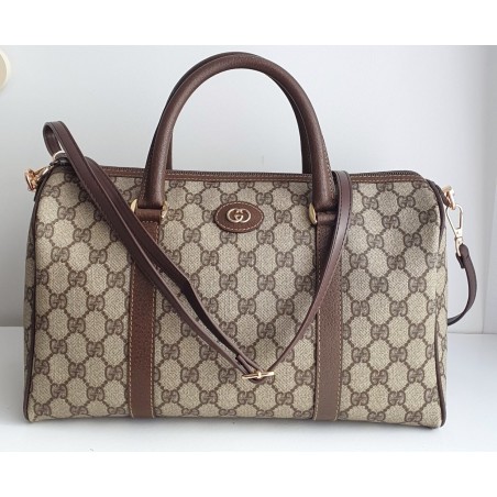 Gucci Boston Handtasche Vintage Braun-Grau Canvas