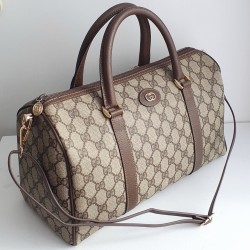 Gucci Boston Handtasche Vintage Braun-Grau Canvas