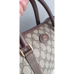 Gucci Boston Handtasche Vintage Braun-Grau Canvas