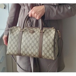 Gucci Boston Handtasche Vintage Braun-Grau Canvas