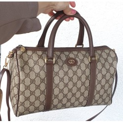 Gucci Boston Handtasche Vintage Braun-Grau Canvas