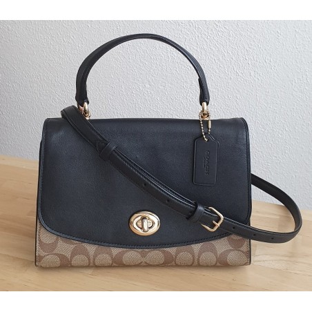 Coach Henkel/Crossbody Tasche Canvas Leder Braun-Schwarz