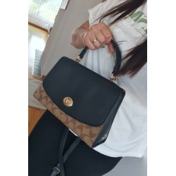 Coach Henkel/Crossbody Tasche Canvas Leder Braun-Schwarz
