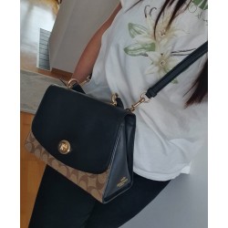 Coach Henkel/Crossbody Tasche Canvas Leder Braun-Schwarz