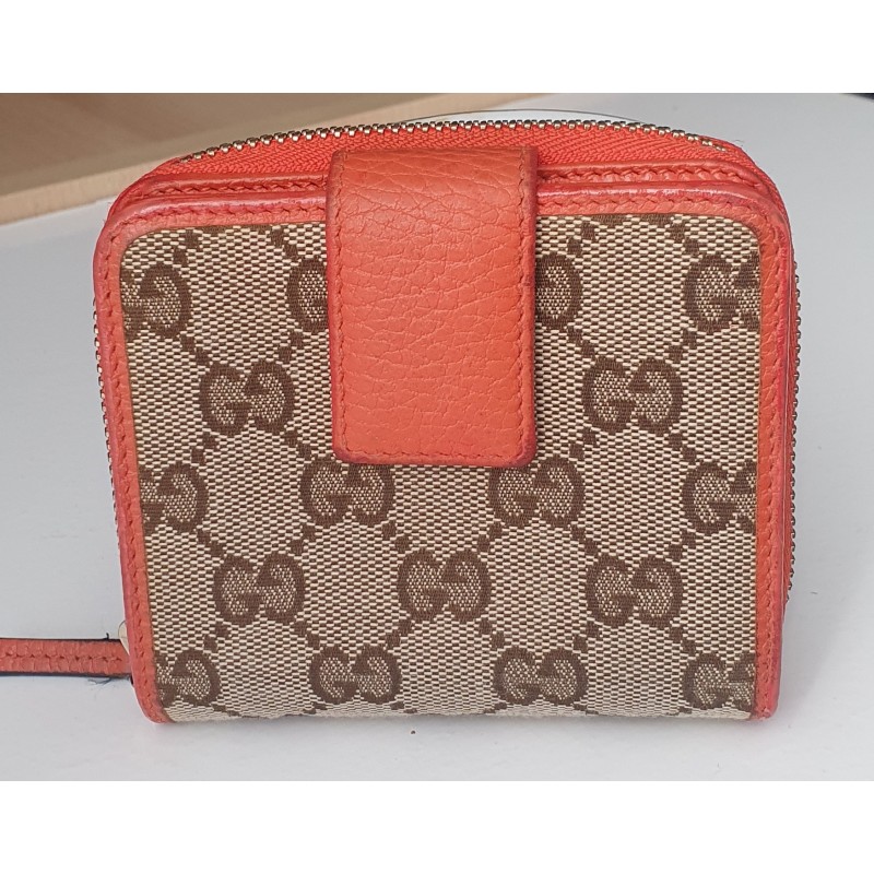 Gucci Portemonnaie Unisex Leder Canvas Braun-Orange