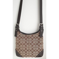 Coach Crossbody Tasche Canvas Leder Braun-Dunkelgrau