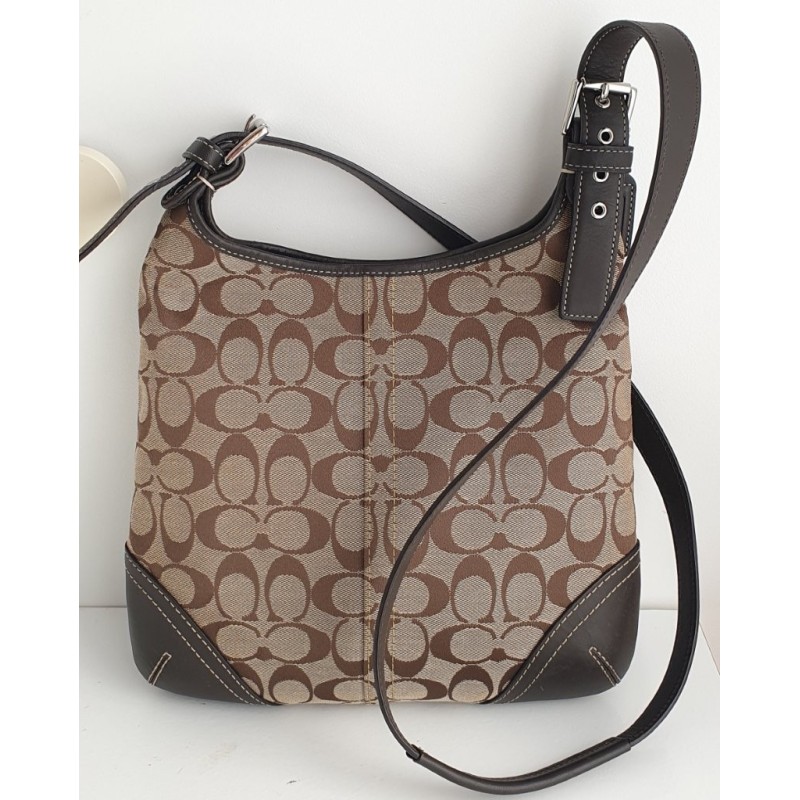 Coach Crossbody Tasche Canvas Leder Braun-Dunkelgrau