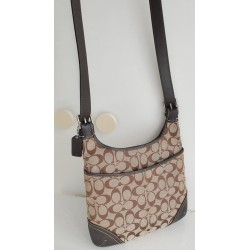 Coach Crossbody Tasche Canvas Leder Braun-Dunkelgrau