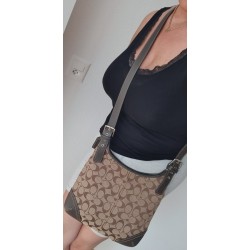 Coach Crossbody Tasche Canvas Leder Braun-Dunkelgrau