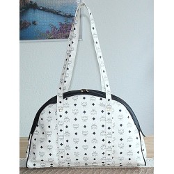 MCM Shopper/Reisetasche Weiss-Dunkelblau Gross GM