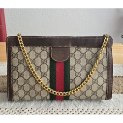 Gucci Vintage Clutch/Schulter Tasche Leder Braun