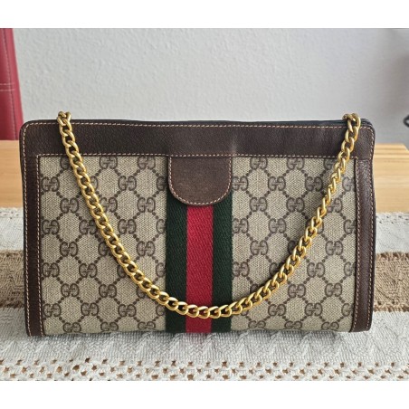 Gucci Vintage Clutch/Schulter Tasche Leder Braun