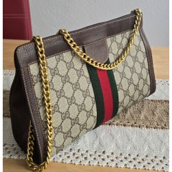 Gucci Vintage Clutch/Schulter Tasche Leder Braun