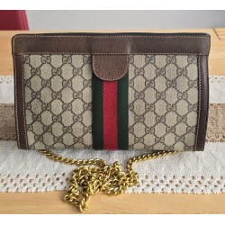 Gucci Vintage Clutch/Schulter Tasche Leder Braun
