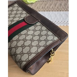 Gucci Vintage Clutch/Schulter Tasche Leder Braun