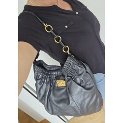 Marc Jacobs Henkel/Schultertasche Softleder anthrazit Glitzer/Schwarz