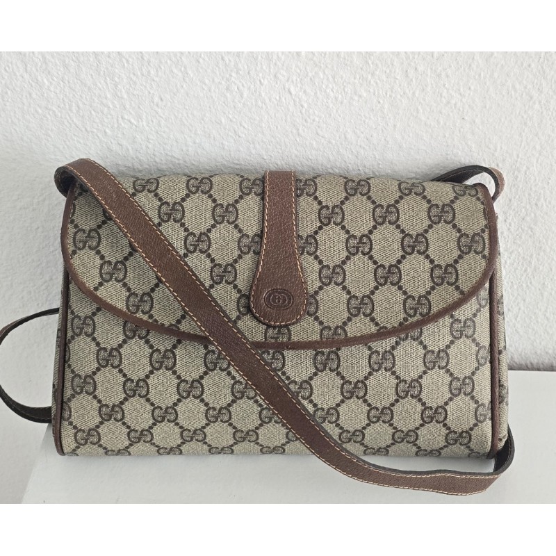 Gucci Vintage Clutch/Schulter Tasche Leder Braun