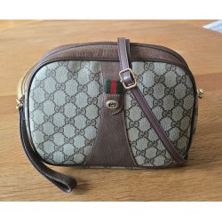 Gucci Vintage Clutch/Crossbody Tasche Oval Leder Braun