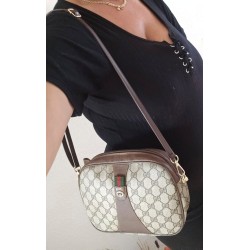 Gucci Vintage Clutch/Crossbody Tasche Oval Leder Braun