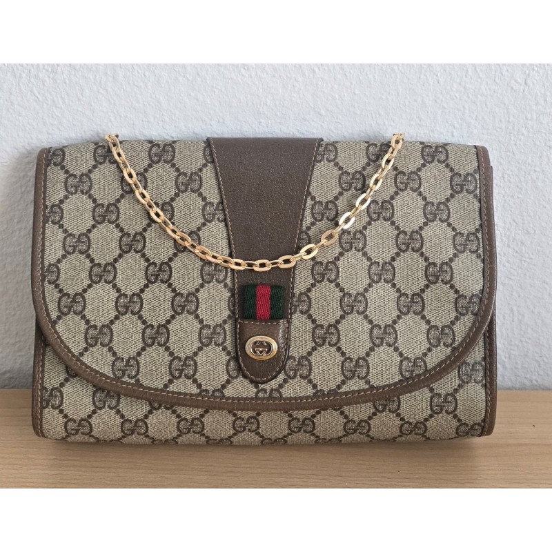 Gucci Vintage Clutch/Schultertasche Tasche Leder Braun