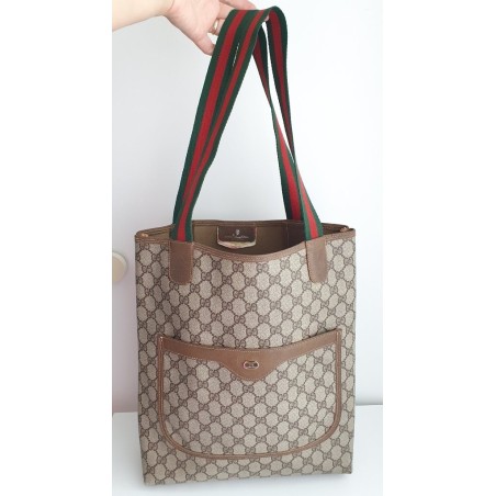 Gucci Schultertasche Supreme Tote Bag Gross GG Braun Leder