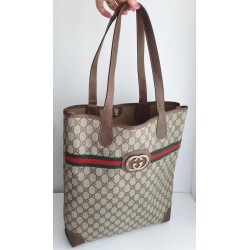 Gucci Schultertasche Supreme Tote Bag GG Braun Leder